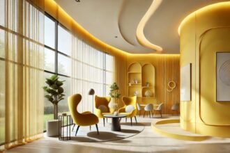 curved yellow interior design