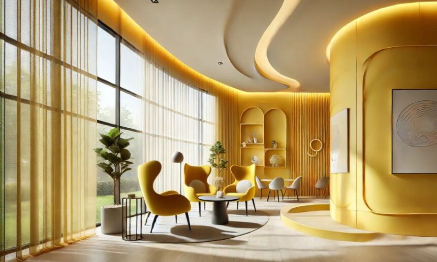 curved yellow interior design